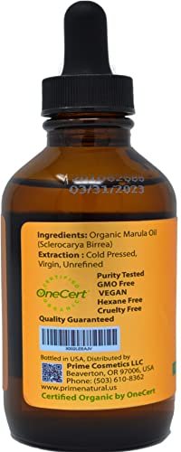 PRIME NATURAL Organic Marula Oil 4oz/120ml - USDA Certified - Cold Pressed, Unrefined, Virgin - 100% Pure, Natural, Vegan - Best for Face, Body, Hair, Nails, Skin Care Avelisse