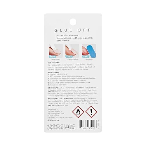 KISS Glue OFF Instant Press On Nails & Nail Glue Remover - Safe, Gentle Formula with Castor Oil & Pro Vitamin B, 0.45 fl. oz. - görsel 18