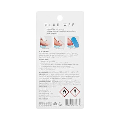 KISS Glue OFF Instant Press On Nails & Nail Glue Remover - Safe, Gentle Formula with Castor Oil & Pro Vitamin B, 0.45 fl. oz.