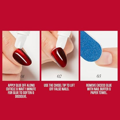KISS Glue OFF Instant Press On Nails & Nail Glue Remover - Safe, Gentle Formula with Castor Oil & Pro Vitamin B, 0.45 fl. oz.