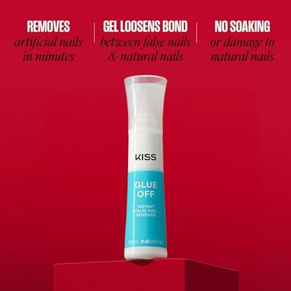 KISS Glue OFF Instant Press On Nails & Nail Glue Remover - Safe, Gentle Formula with Castor Oil & Pro Vitamin B, 0.45 fl. oz.