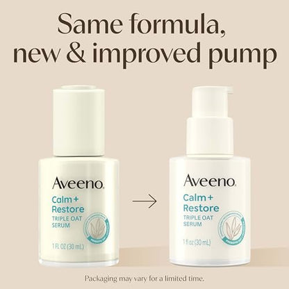 Aveeno Calm + Restore Triple Oat Hydrating Face Serum for Sensitive Skin, Gentle Lightweight Facial Serum, Fragrance-Free & Hypoallergenic, 1 fl. oz