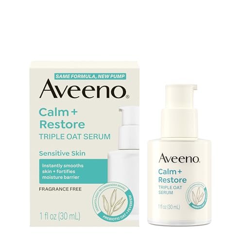 Aveeno Calm + Restore Sensitive Skin Care Bundle: Triple Oat Hydrating Facial Serum & Prebiotic Oat Moisturizer, Fragrance Free, 1 fl oz + 0.5 oz Travel Size Avelisse