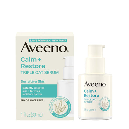 Aveeno Calm + Restore Triple Oat Hydrating Face Serum for Sensitive Skin, Gentle Lightweight Facial Serum, Fragrance-Free & Hypoallergenic, 1 fl. oz