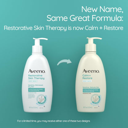 Aveeno Calm + Restore Daily Body Wash for Sensitive Skin, Fragrance Free, 18 fl oz