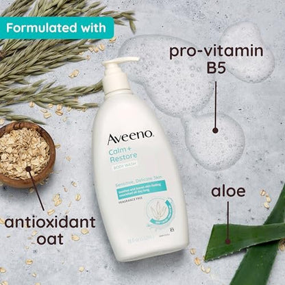 Aveeno Calm + Restore Daily Body Wash for Sensitive Skin, Fragrance Free, 18 fl oz