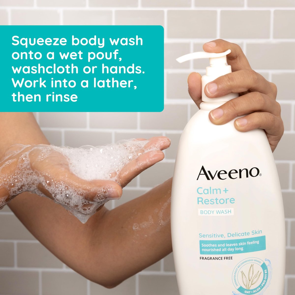 Aveeno Calm + Restore Daily Body Wash for Sensitive Skin, Fragrance Free, 18 fl oz - görsel 10
