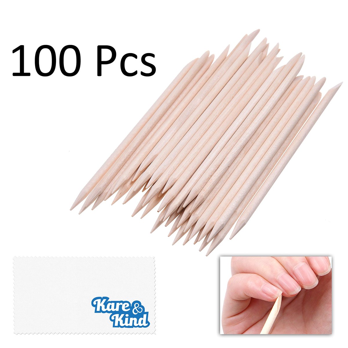Kare & Kind 100x Double-Sided Orange Wood Nail Sticks - Cuticle Pusher Remover Cleaner - Manicure, Pedicure, DIY - Home, Nail Salon - for Beginners and Professional Nail Technicians - görsel 9