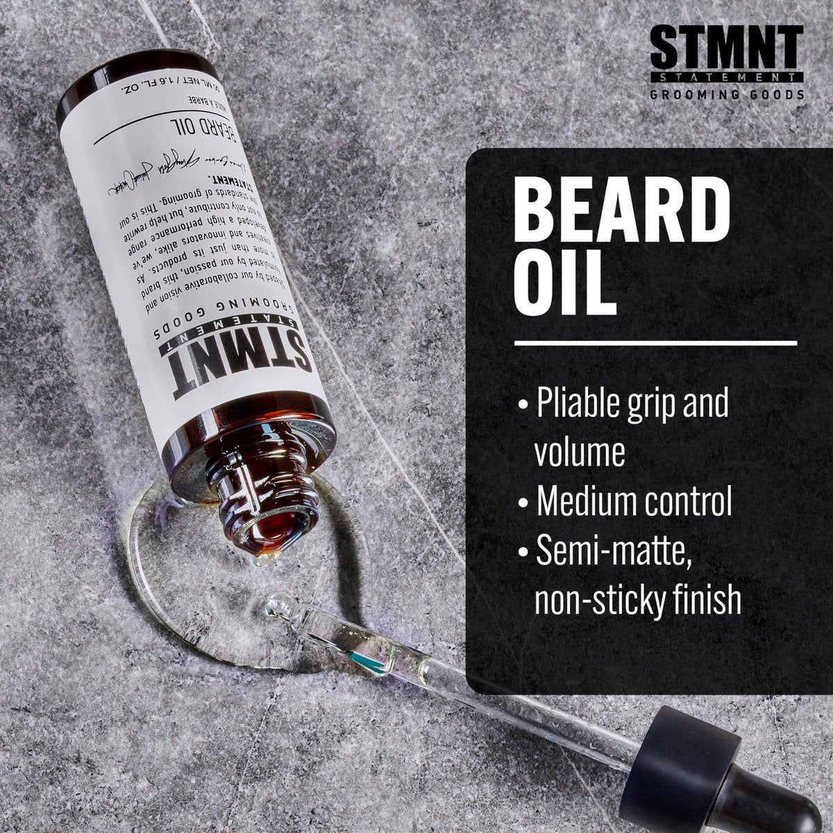STMNT Grooming Goods Beard Oil, 1.6 oz – Silicone Free, Moisturizing Formula with Natural Oils Avelisse