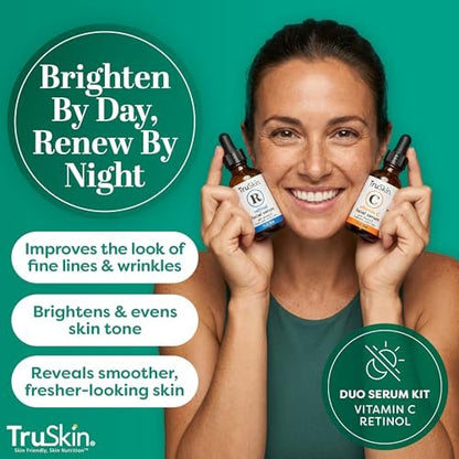 TruSkin Face Serum Duo – Vitamin C & Retinol Serums for AM & PM Anti-Aging Skincare Routine, Brightening & Smoothing Facial Serums, 1 fl oz Each Avelisse