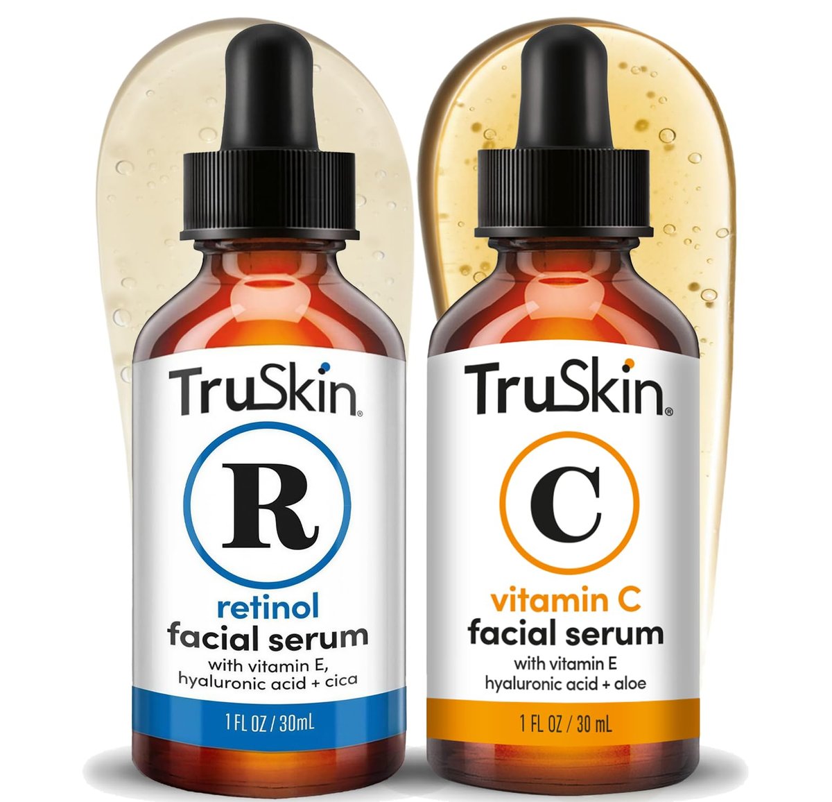 TruSkin Face Serum Duo – Vitamin C & Retinol Serums for AM & PM Anti-Aging Skincare Routine, Brightening & Smoothing Facial Serums, 1 fl oz Each Avelisse
