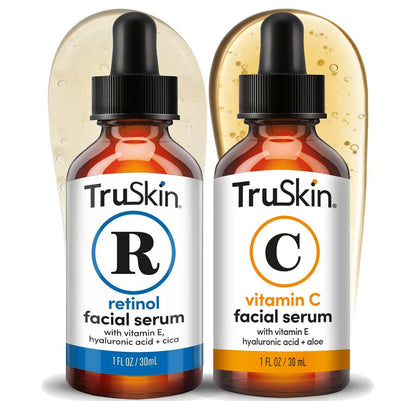TruSkin Face Serum Duo – Vitamin C & Retinol Serums for AM & PM Anti-Aging Skincare Routine, Brightening & Smoothing Facial Serums, 1 fl oz Each Avelisse