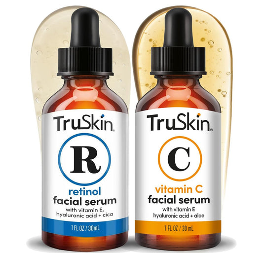 TruSkin Face Serum Duo – Vitamin C & Retinol Serums for AM & PM Anti-Aging Skincare Routine, Brightening & Smoothing Facial Serums, 1 fl oz Each Avelisse