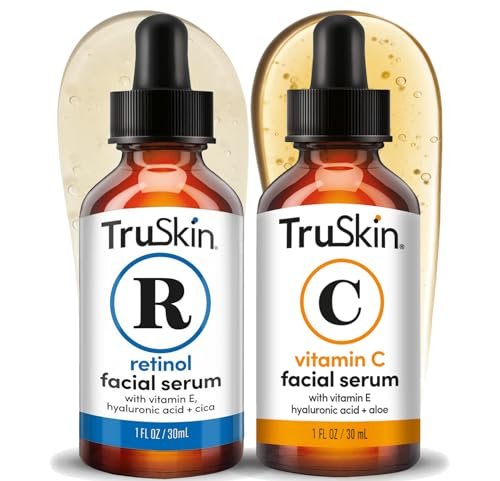 TruSkin Face Serum Duo – Vitamin C & Retinol Serums for AM & PM Anti-Aging Skincare Routine, Brightening & Smoothing Facial Serums, 1 fl oz Each Avelisse