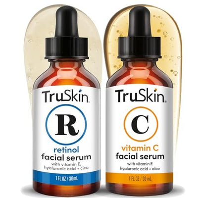 TruSkin Face Serum Duo – Vitamin C & Retinol Serums for AM & PM Anti-Aging Skincare Routine, Brightening & Smoothing Facial Serums, 1 fl oz Each Avelisse