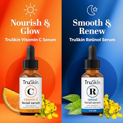 TruSkin Face Serum Duo – Vitamin C & Retinol Serums for AM & PM Anti-Aging Skincare Routine, Brightening & Smoothing Facial Serums, 1 fl oz Each Avelisse