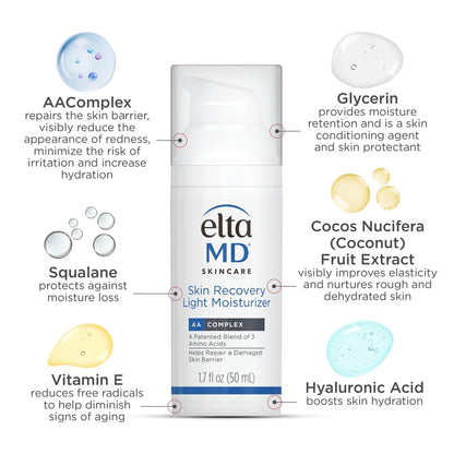 EltaMD Skin Recovery Light Face Moisturizer for Dry Skin, Oil Free Moisturizer for Face and Acne Prone Skin Care, 1.7 oz Pump Avelisse