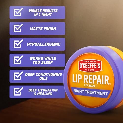 O'Keeffe's Lip Repair Night Treatment Lip Balm for Dry, Cracked Lips - 0.25 Ounce Jar (2 Pack) - Moisturizer for Extremely Cracked, Dry Lips - görsel 10
