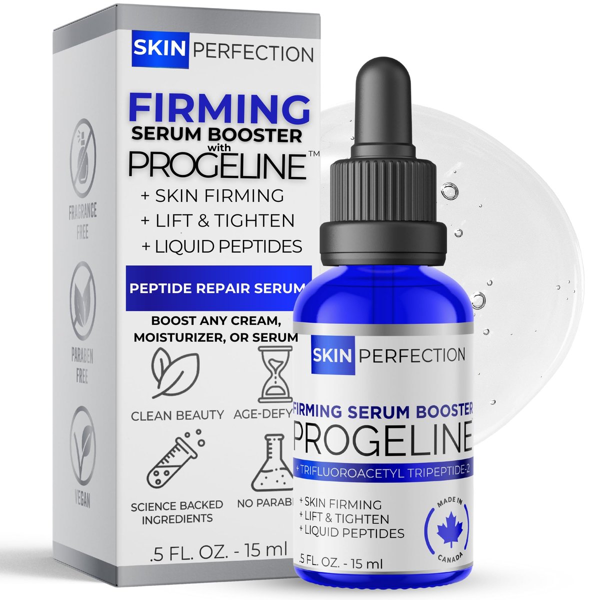 Skin Perfection Firming Serum Booster with Progeline Peptide - Anti-Aging Face and Neck Serum, Trifluoroacetyl Tripeptide-2, 0.5 Fl Oz Avelisse