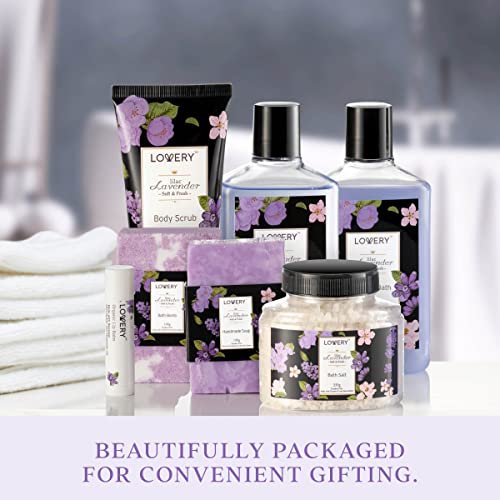Lavender & Lilac Spa Gift Basket – 10 Piece Stress Relief Set for Mom, Handmade Soap, Bath Bomb, Organic Lip Balm & More | LOVERY Avelisse