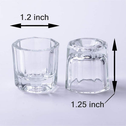 Bulex 2 Pack Clear Glass Dappen Dish Cups for Nail Art Acrylic Liquid - Monomer Liquid Bowl, Acrylic Powder Holder, Nail Jar