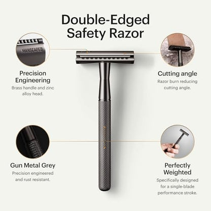 MANSCAPED The Plow 2.0 Premium Single Blade Double-Edged Safety Razor for Men – Gunmetal Grey Avelisse