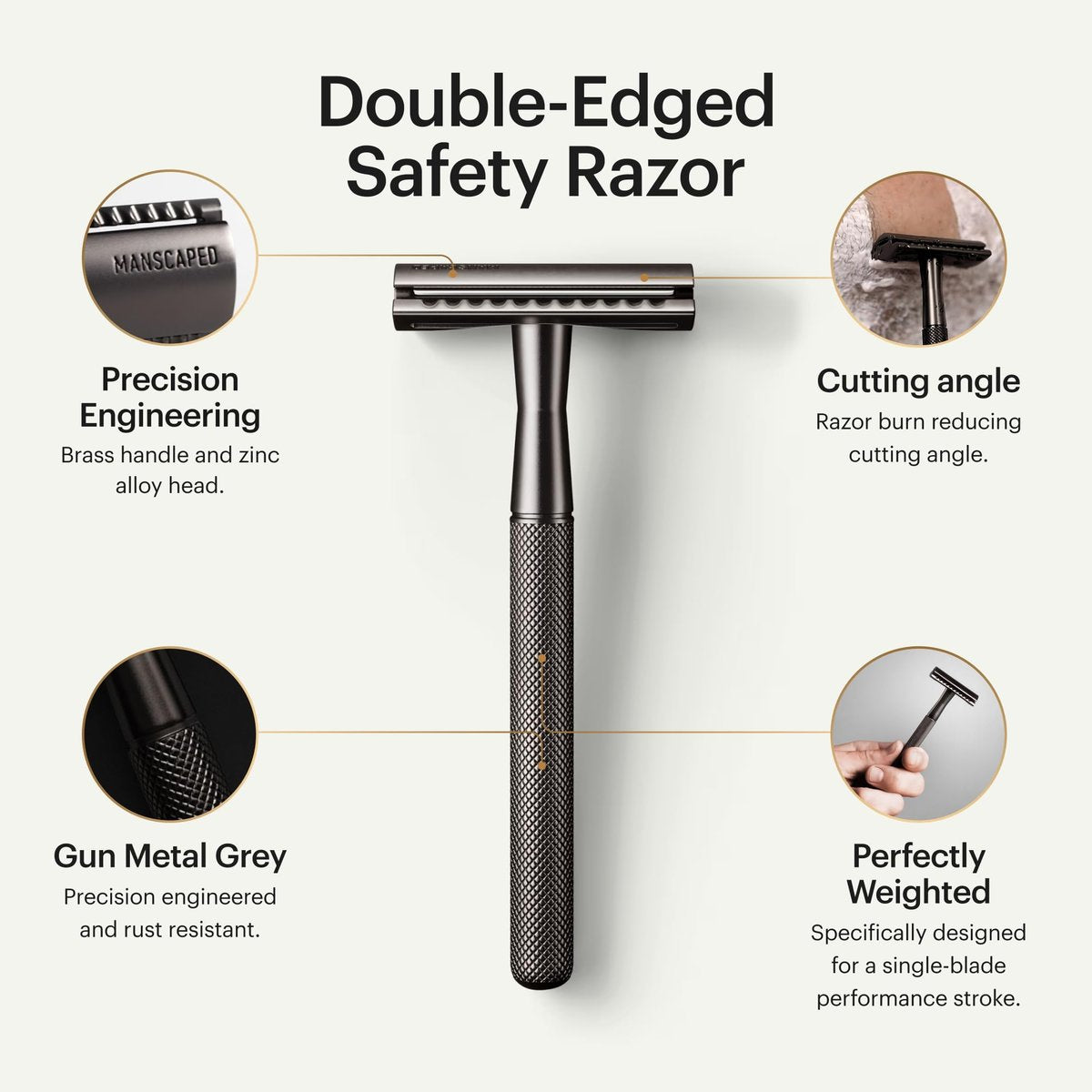 MANSCAPED The Plow 2.0 Premium Single Blade Double-Edged Safety Razor for Men – Gunmetal Grey Avelisse