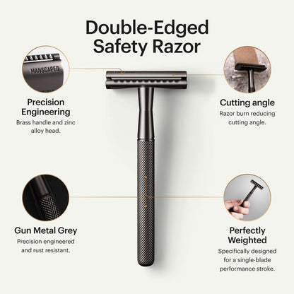 MANSCAPED The Plow 2.0 Premium Single Blade Double-Edged Safety Razor for Men – Gunmetal Grey Avelisse