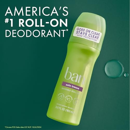 Ban Invisible Roll-on Antiperspirant Deodorant for Women and Men, 24-Hour Odor & Sweat Protection, Satin Breeze, 3.5 oz (Pack of 4) - görsel 10