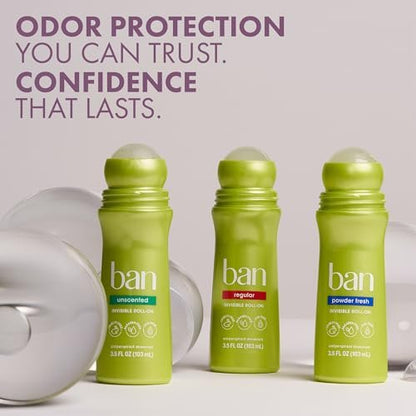 Ban Invisible Roll-on Antiperspirant Deodorant for Women and Men, 24-Hour Odor & Sweat Protection, Satin Breeze, 3.5 oz (Pack of 4)