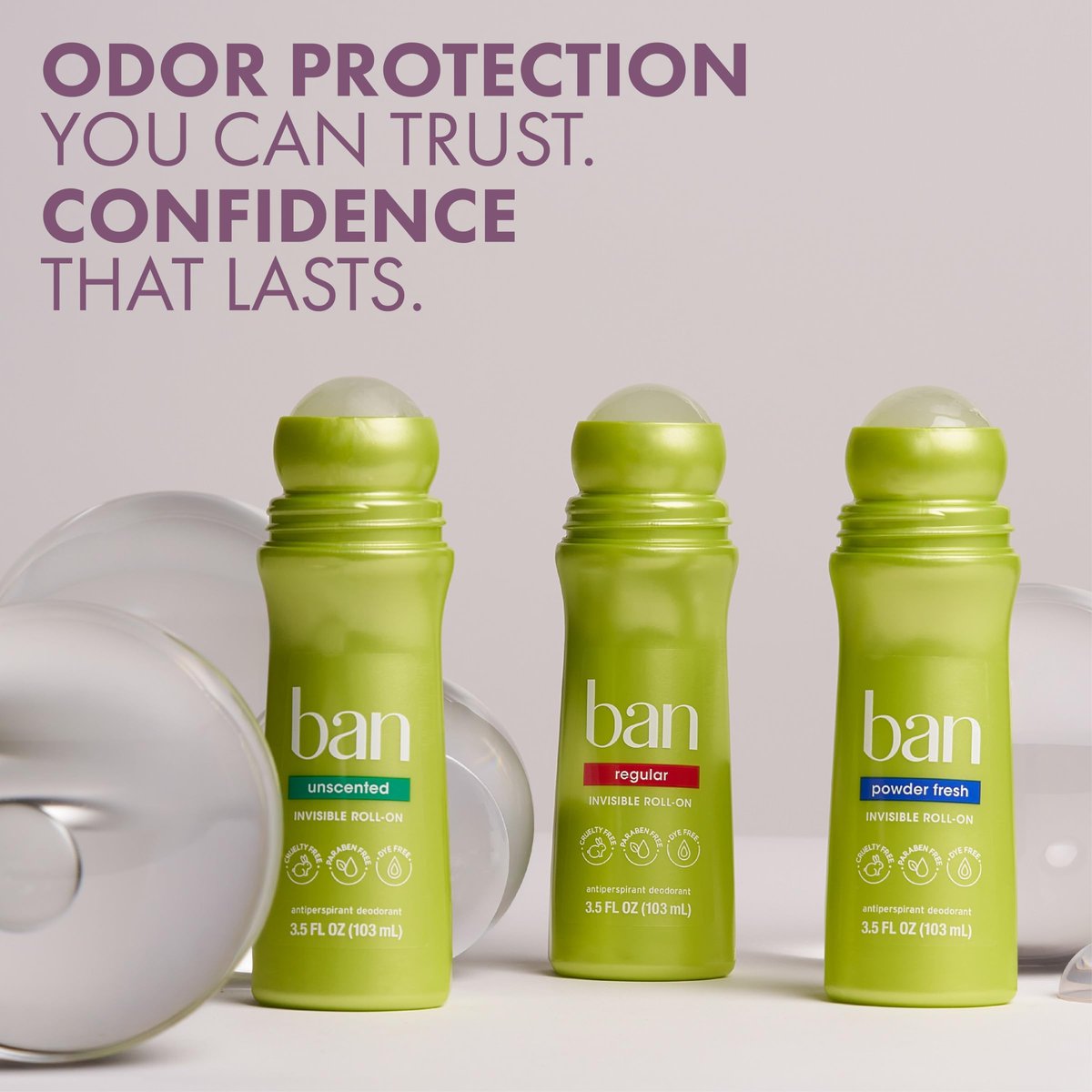 Ban Invisible Roll-on Antiperspirant Deodorant for Women and Men, 24-Hour Odor & Sweat Protection, Satin Breeze, 3.5 oz (Pack of 4) - görsel 15