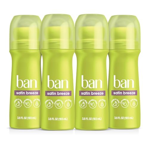 Ban Invisible Roll-on Antiperspirant Deodorant for Women and Men, 24-Hour Odor & Sweat Protection, Satin Breeze, 3.5 oz (Pack of 4) - görsel 2