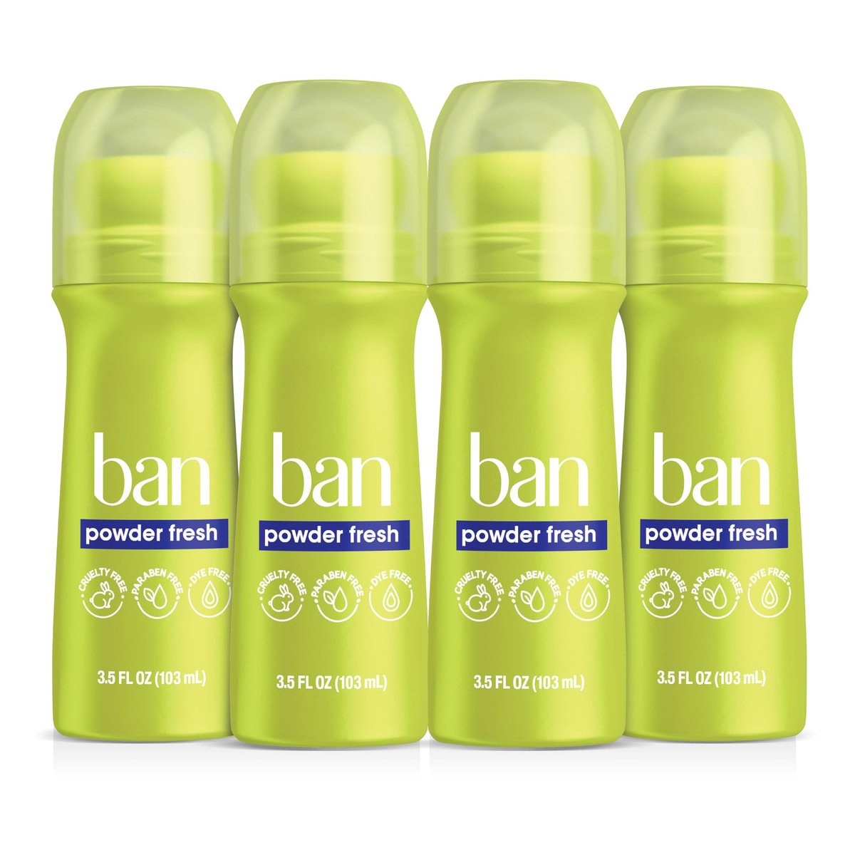 Ban Invisible Roll-on Antiperspirant Deodorant for Women and Men, 24-Hour Powder Fresh Scent, 3.5 Oz (Pack of 4) Avelisse