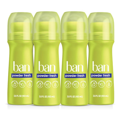 Ban Invisible Roll-on Antiperspirant Deodorant for Women and Men, 24-Hour Powder Fresh Scent, 3.5 Oz (Pack of 4) Avelisse