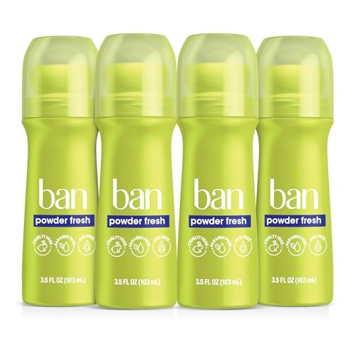 Ban Invisible Roll-on Antiperspirant Deodorant for Women and Men, 24-Hour Powder Fresh Scent, 3.5 Oz (Pack of 4) Avelisse