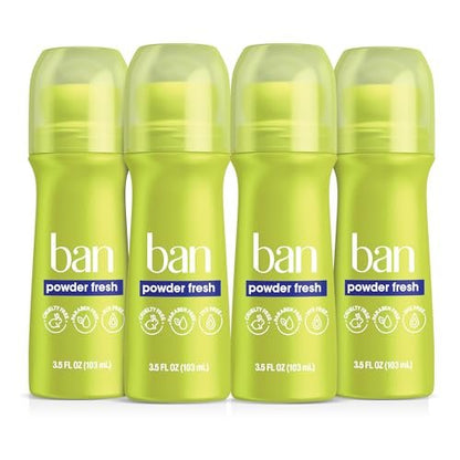 Ban Invisible Roll-on Antiperspirant Deodorant for Women and Men, 24-Hour Powder Fresh Scent, 3.5 Oz (Pack of 4) Avelisse