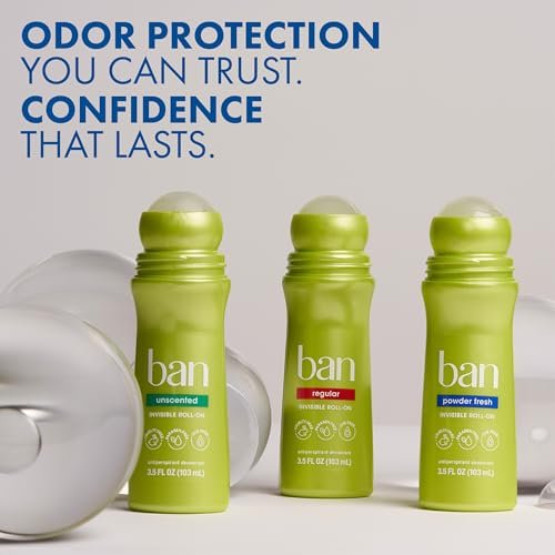 Ban Invisible Roll-on Antiperspirant Deodorant for Women and Men, 24-Hour Powder Fresh Scent, 3.5 Oz (Pack of 4) Avelisse