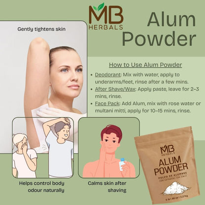 MB Herbals Alum Powder 100g (3.5 oz) – Natural Deodorant, After Shave & Mordant for Leather, Fabric & Paper