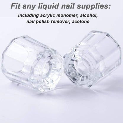 Clear Glass Nail Dappen Dish Set - 2 Pack Small Acrylic Nail Liquid Cups for Acetone, Monomer & Polish Remover