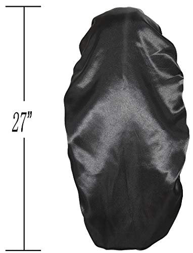 Satin Braid Bonnet for Sleeping – Wide Elastic Band Hair Wrap for Women, Protects Curly & Long Hair, Black