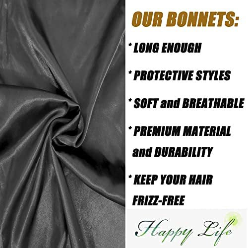 Satin Braid Bonnet for Sleeping – Wide Elastic Band Hair Wrap for Women, Protects Curly & Long Hair, Black - görsel 8