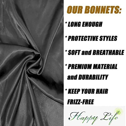 Satin Braid Bonnet for Sleeping – Wide Elastic Band Hair Wrap for Women, Protects Curly & Long Hair, Black