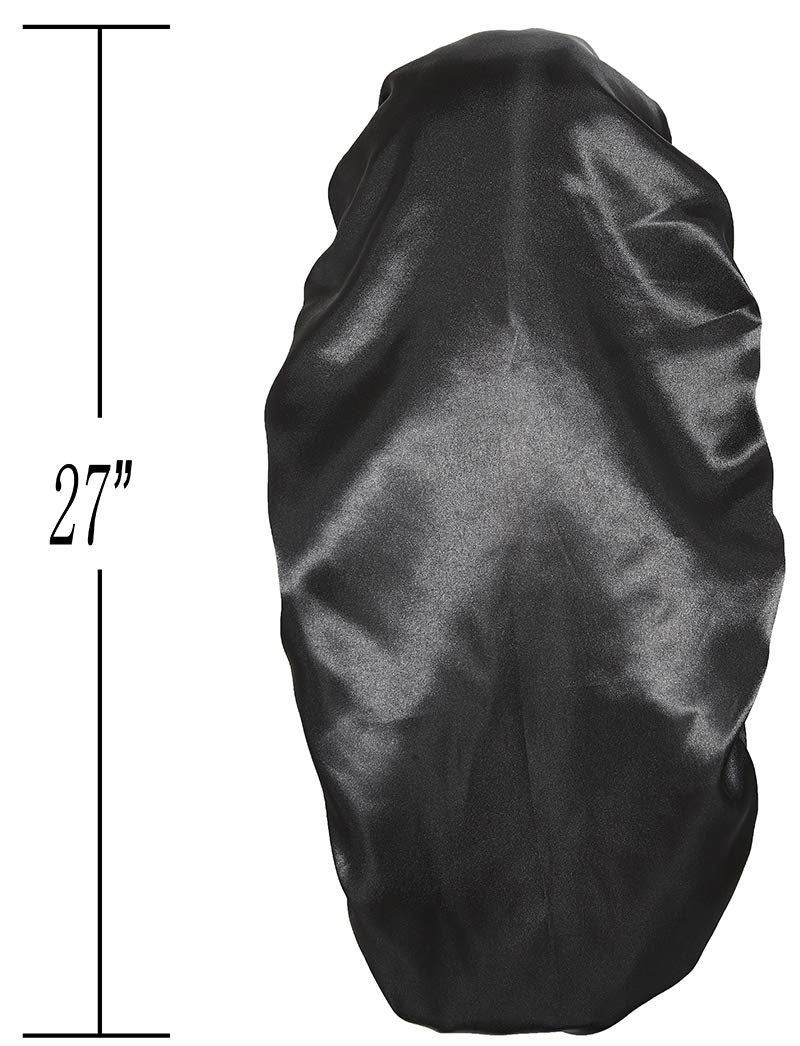 Satin Braid Bonnet for Sleeping – Wide Elastic Band Hair Wrap for Women, Protects Curly & Long Hair, Black - görsel 3