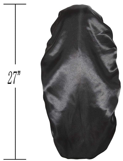 Satin Braid Bonnet for Sleeping – Wide Elastic Band Hair Wrap for Women, Protects Curly & Long Hair, Black