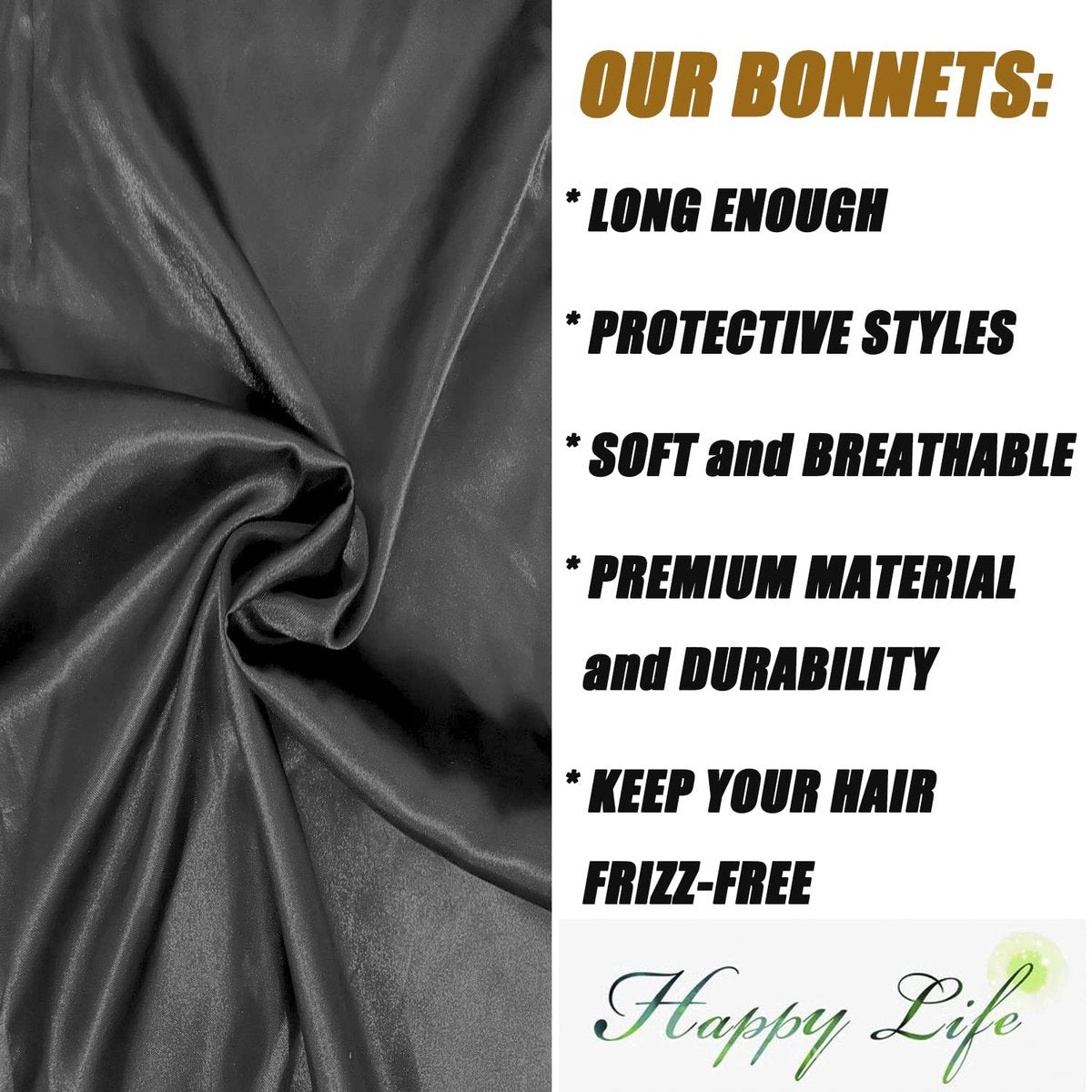 Satin Braid Bonnet for Sleeping – Wide Elastic Band Hair Wrap for Women, Protects Curly & Long Hair, Black - görsel 7