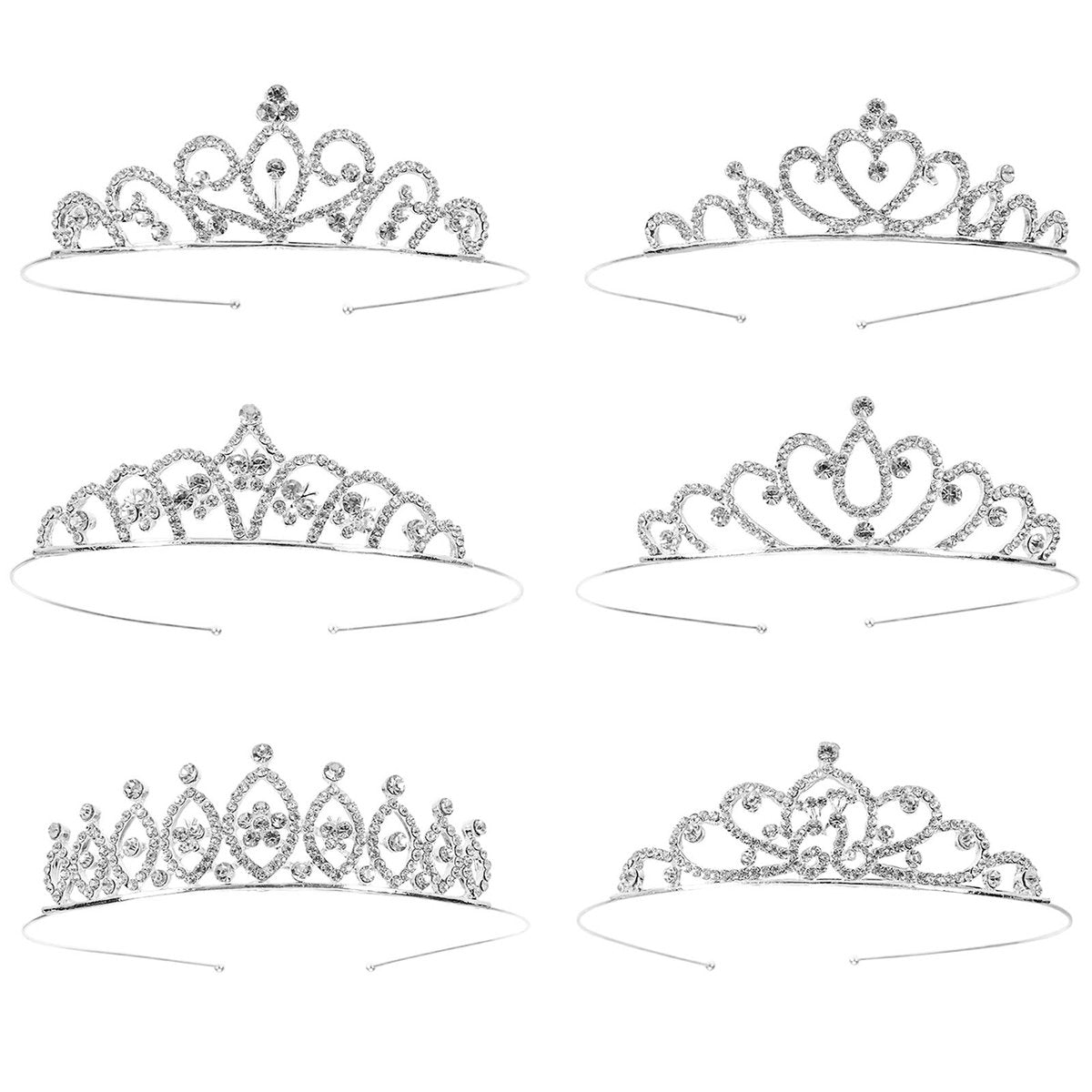 Hedume 6 Pack Princess Crystal Tiara Crown Headbands - Silver Sparkly Rhinestone Hair Accessories for Girls & Women Avelisse