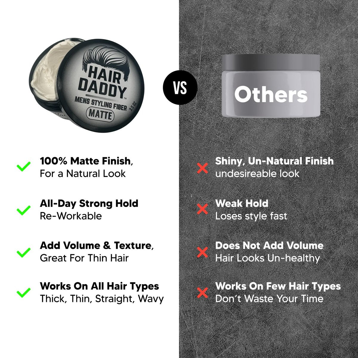 HAIR DADDY The Original Strong Hold Matte Styling Clay for Men – Natural Finish Hair Wax, Zero Shine Paste for All Hair Types (3.5 oz) Avelisse