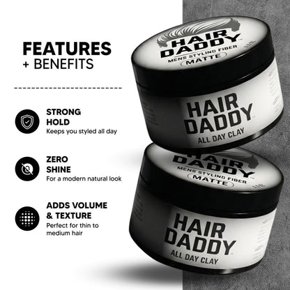HAIR DADDY The Original Strong Hold Matte Styling Clay for Men – Natural Finish Hair Wax, Zero Shine Paste for All Hair Types (3.5 oz) Avelisse