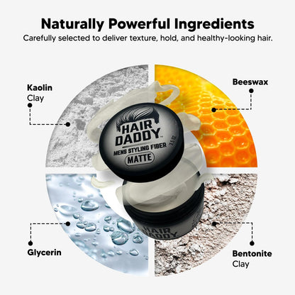 HAIR DADDY The Original Strong Hold Matte Styling Clay for Men – Natural Finish Hair Wax, Zero Shine Paste for All Hair Types (3.5 oz) Avelisse