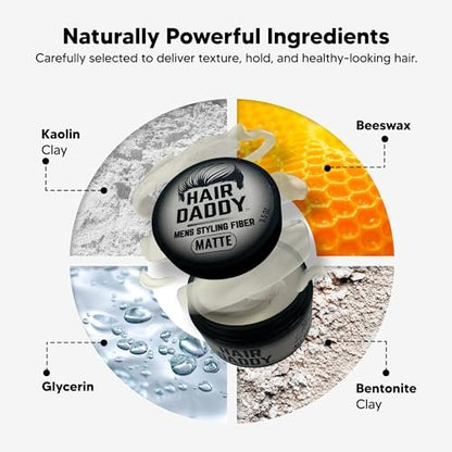 HAIR DADDY The Original Strong Hold Matte Styling Clay for Men – Natural Finish Hair Wax, Zero Shine Paste for All Hair Types (3.5 oz) Avelisse